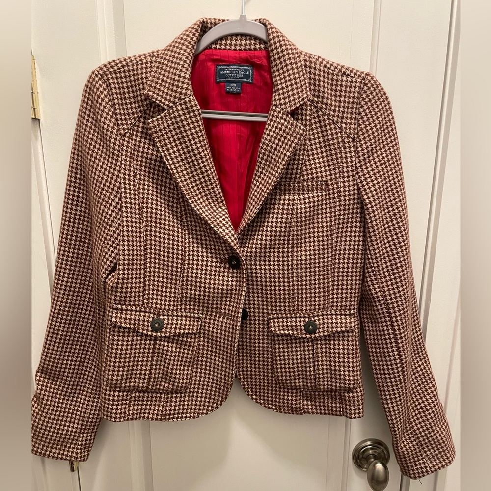 Vintage American Eagle Brown Houndstooth Wool Blazer Size M